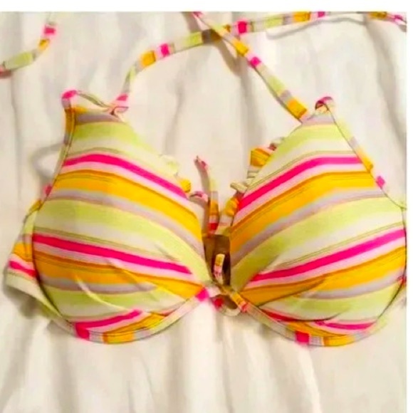 Victoria's Secret Striped String Bikini Top 34DD Multicolor Ruffle Detail - Picture 10 of 13